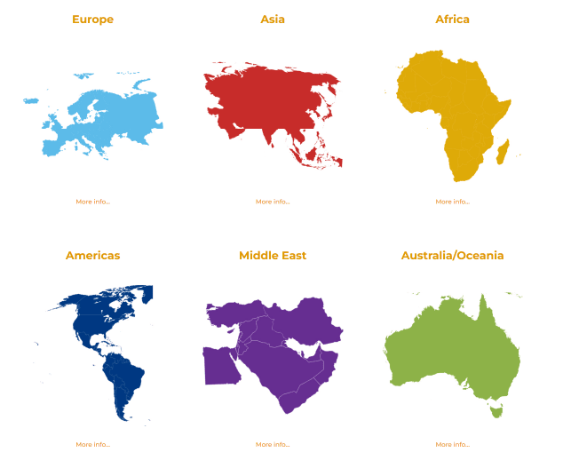 Website page image showing regions of the world that the company serves