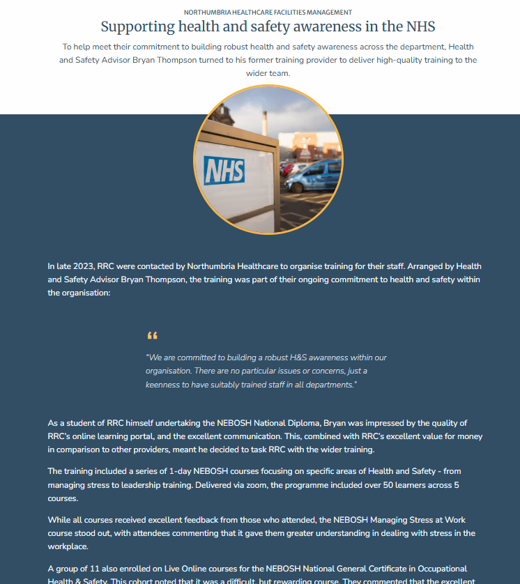 Image showing a detailed client case study page