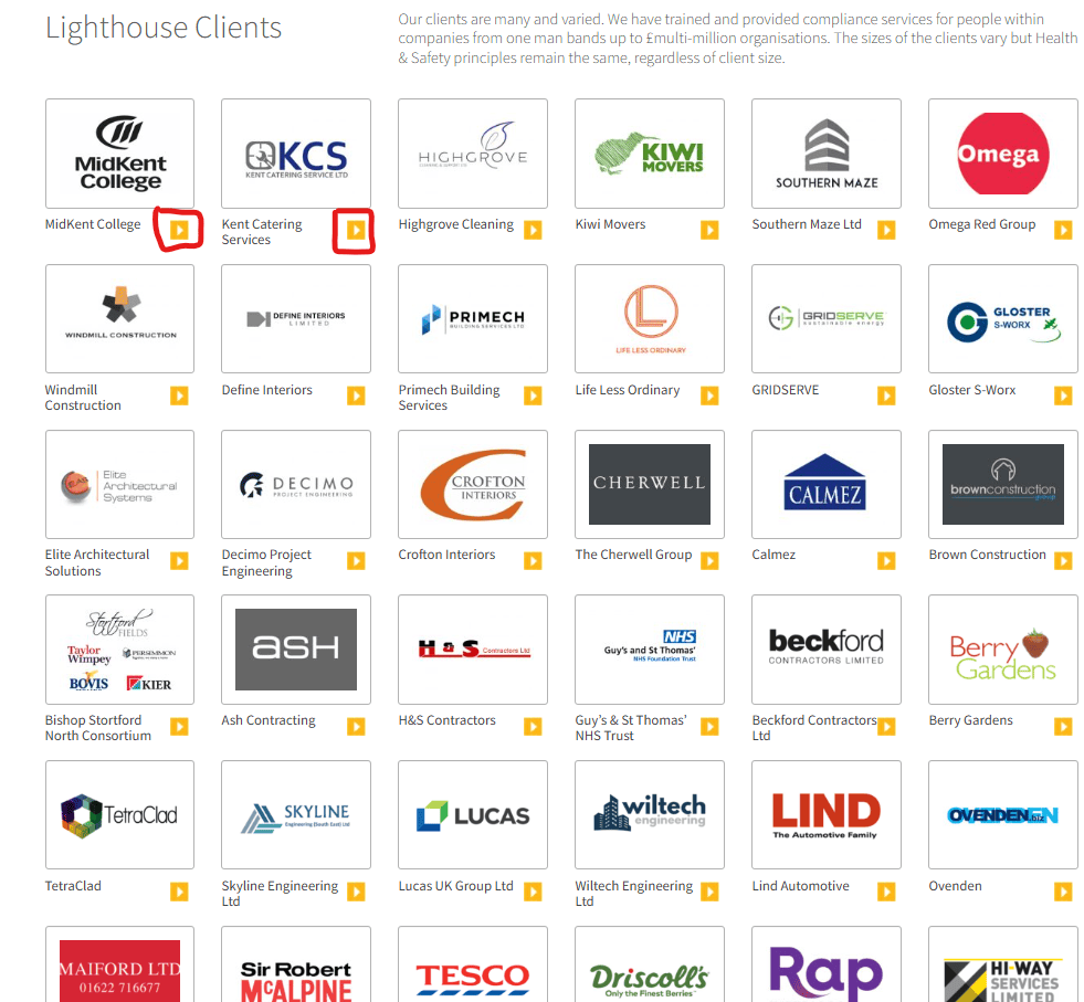 Image showing several client examples on a clients page