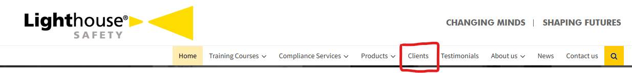 Image showing website navigation bar with clients link in it