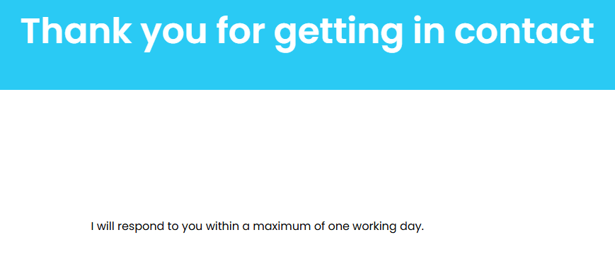 thank you page message with reponse time commitment