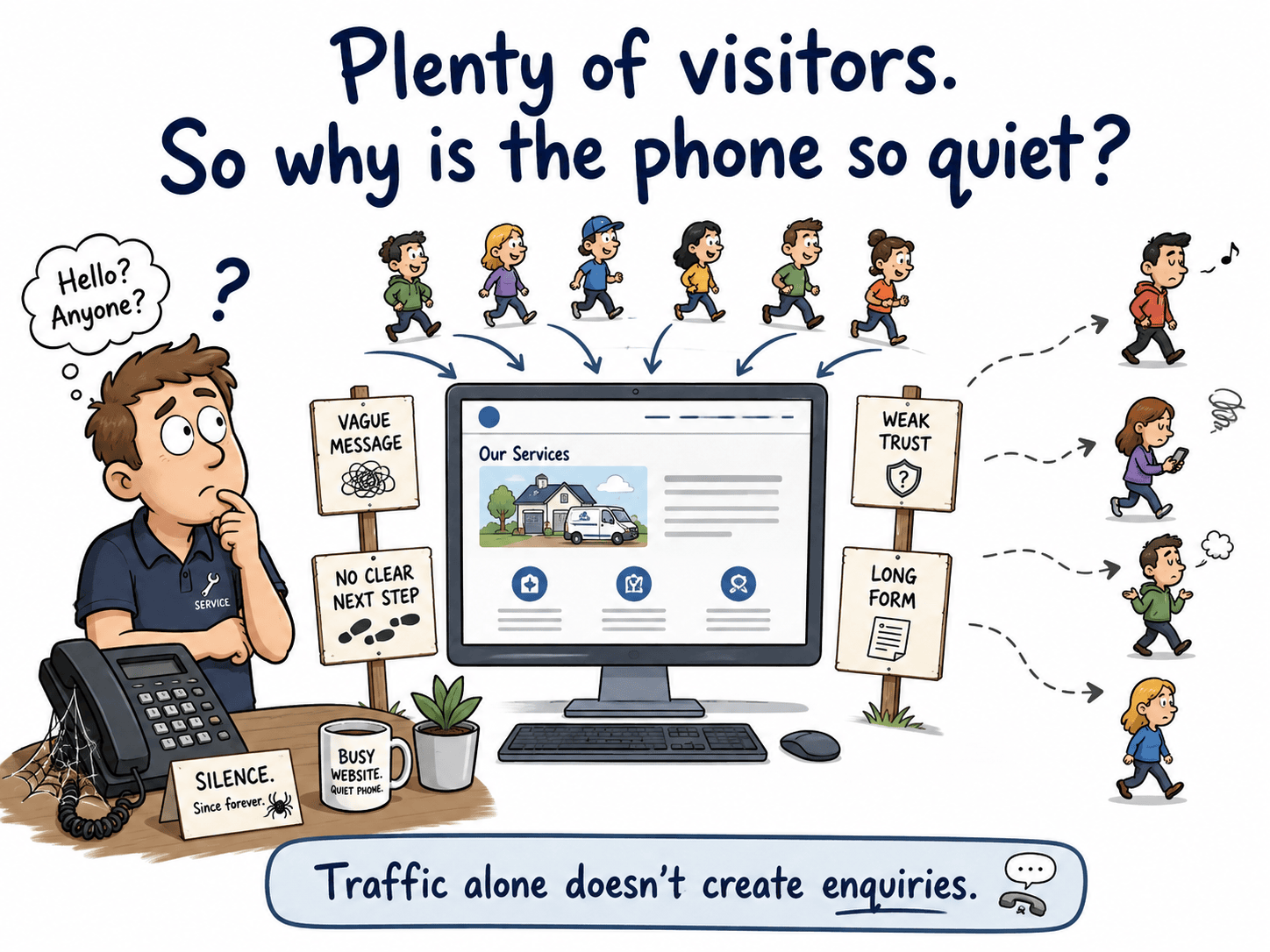 Cartoon of someone unaware their website visitors arent engaging